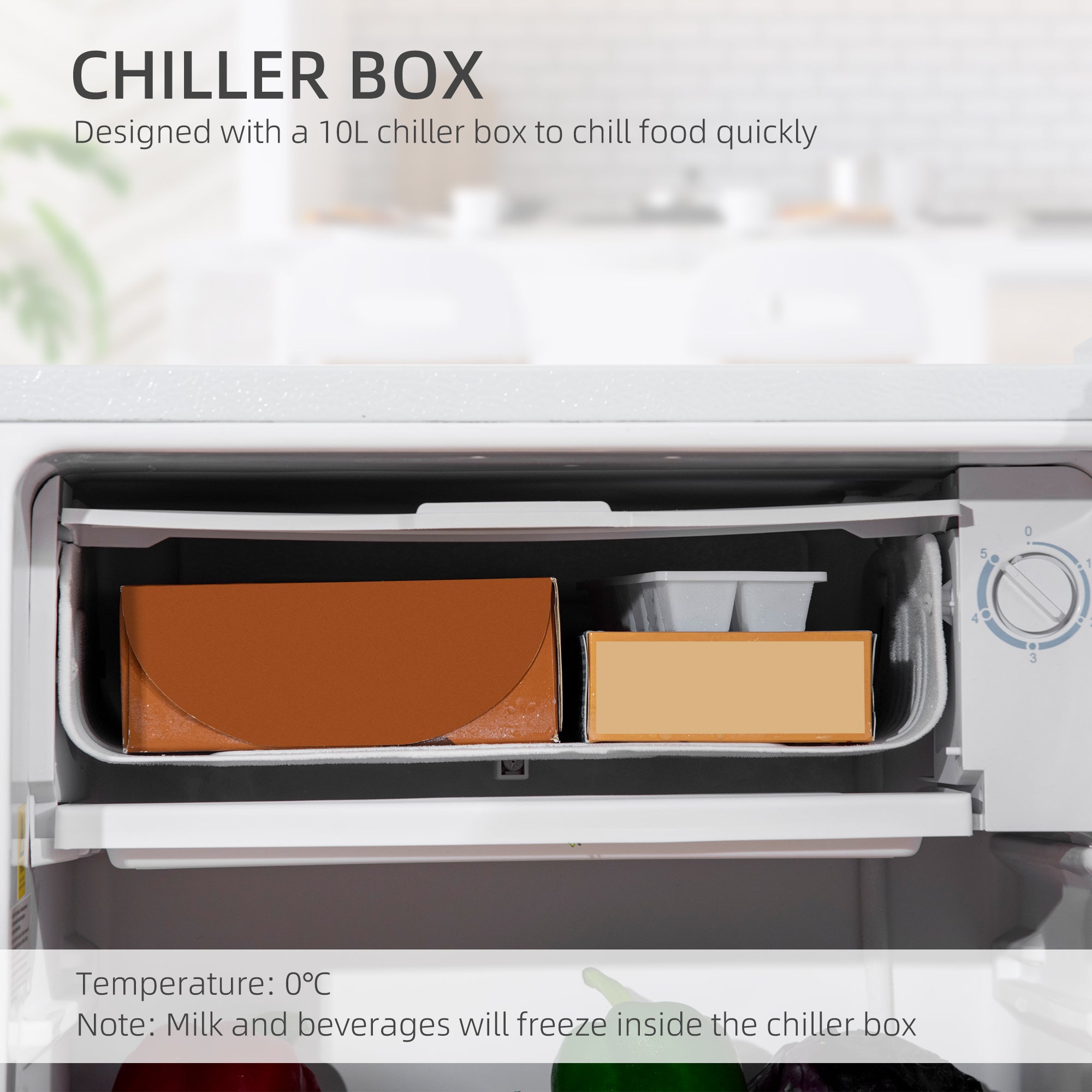 Under Counter Fridge, 91L Small Fridge With Chiller Box, Removable Shelf, Reversible Door, Adjustable Legs, Mini Refrigerator, White