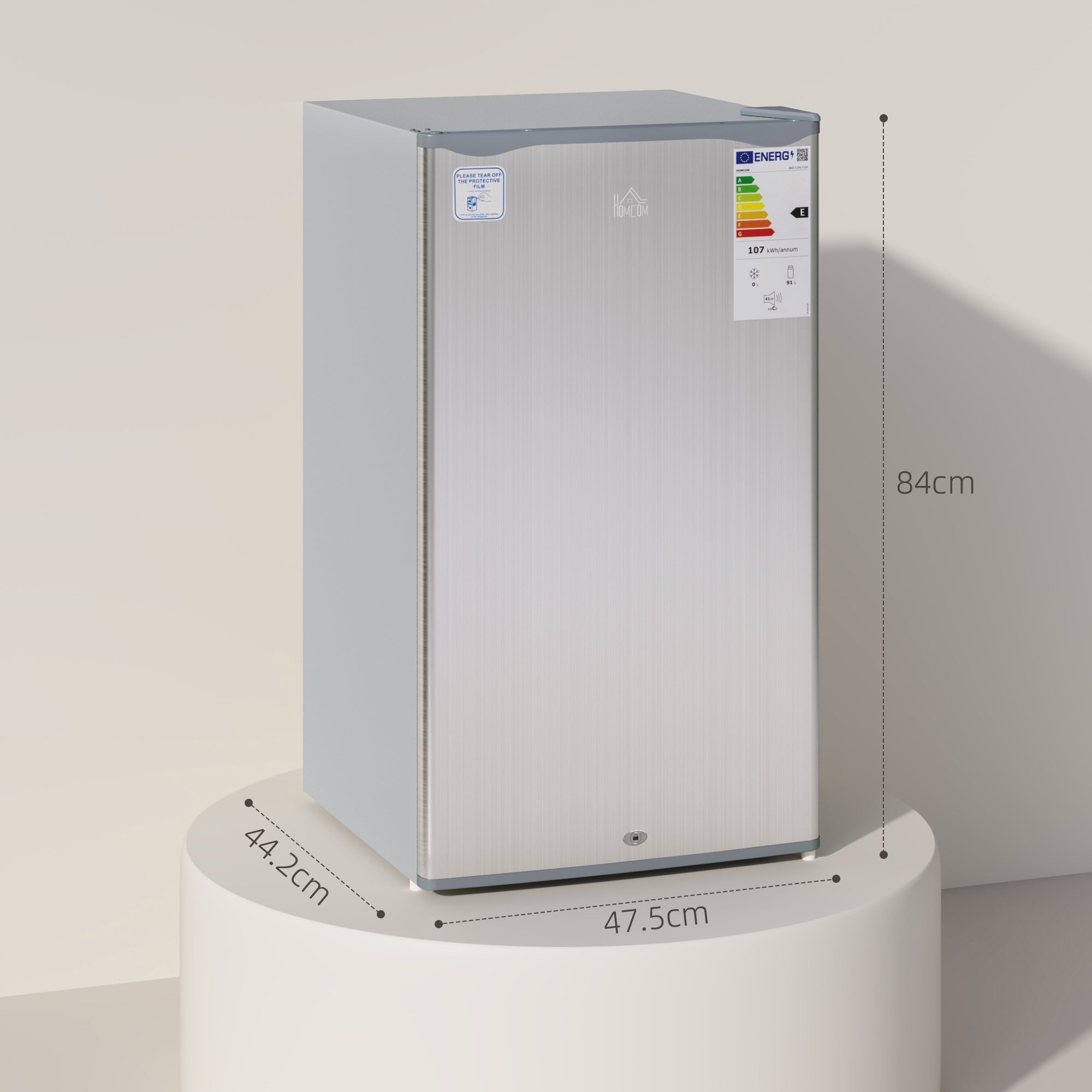 91L Freestanding Under-Counter Fridge With Lock - Grey