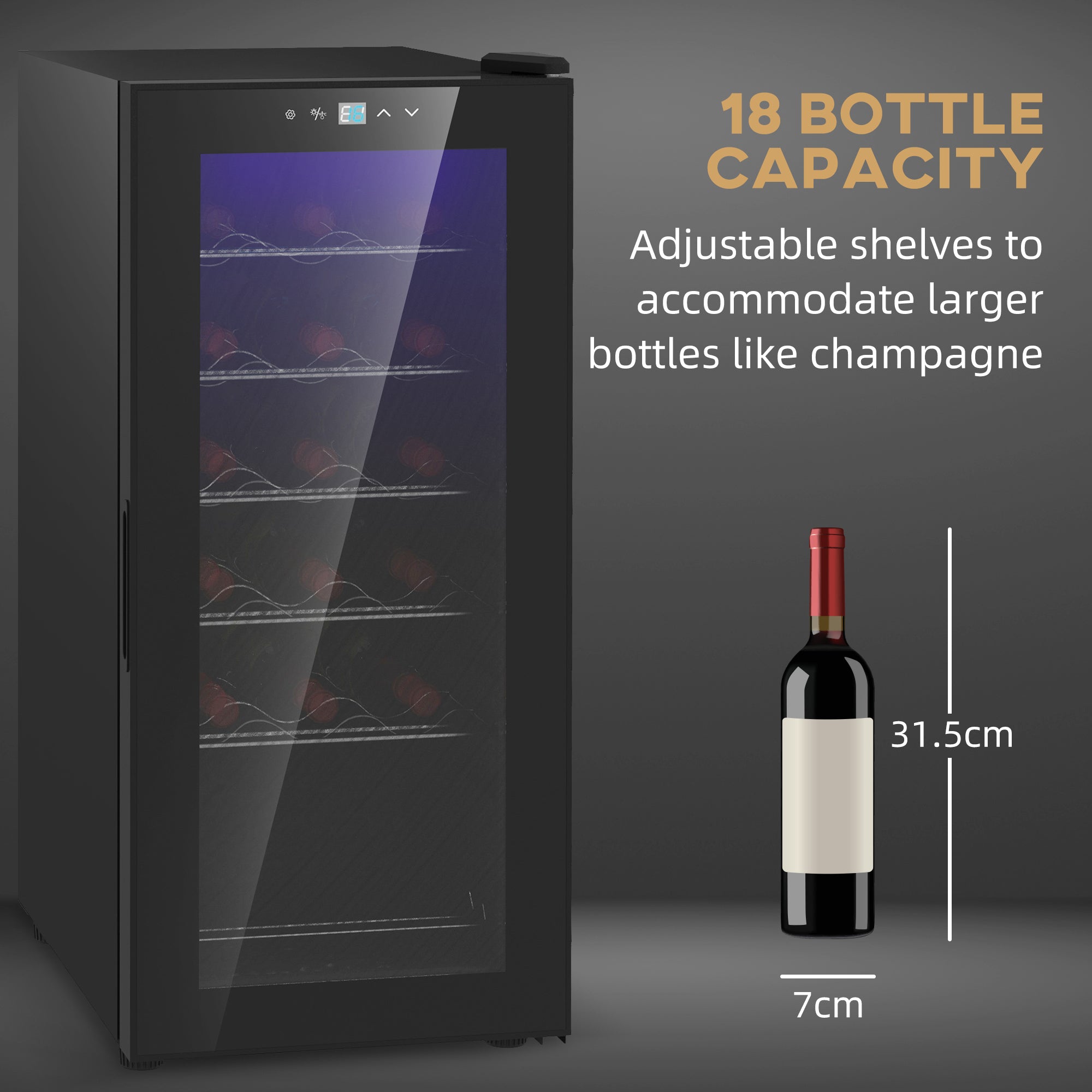 18-Bottle Narrow Wine Fridge, With Lights - Black