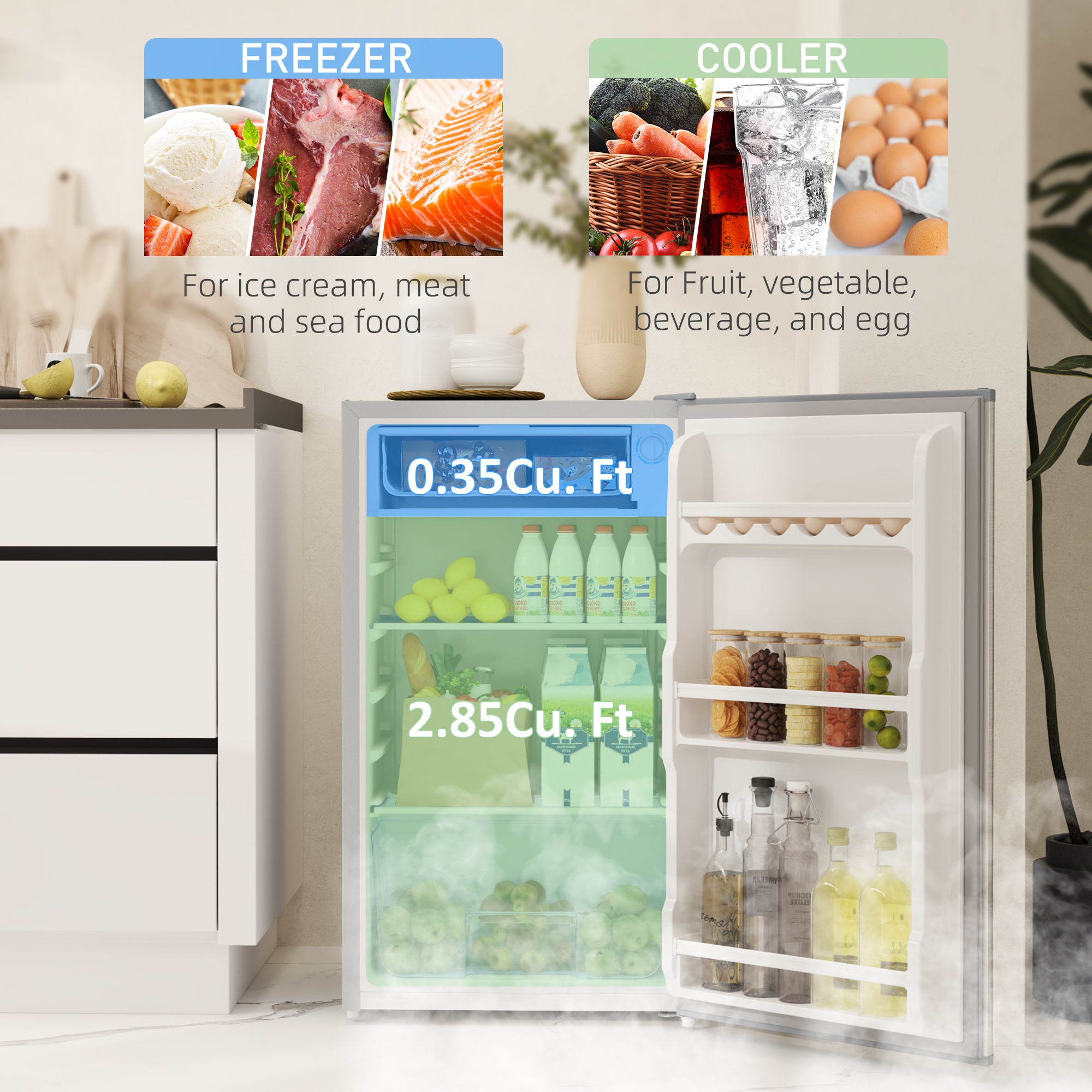 91L Freestanding Under-Counter Fridge With Lock - Grey