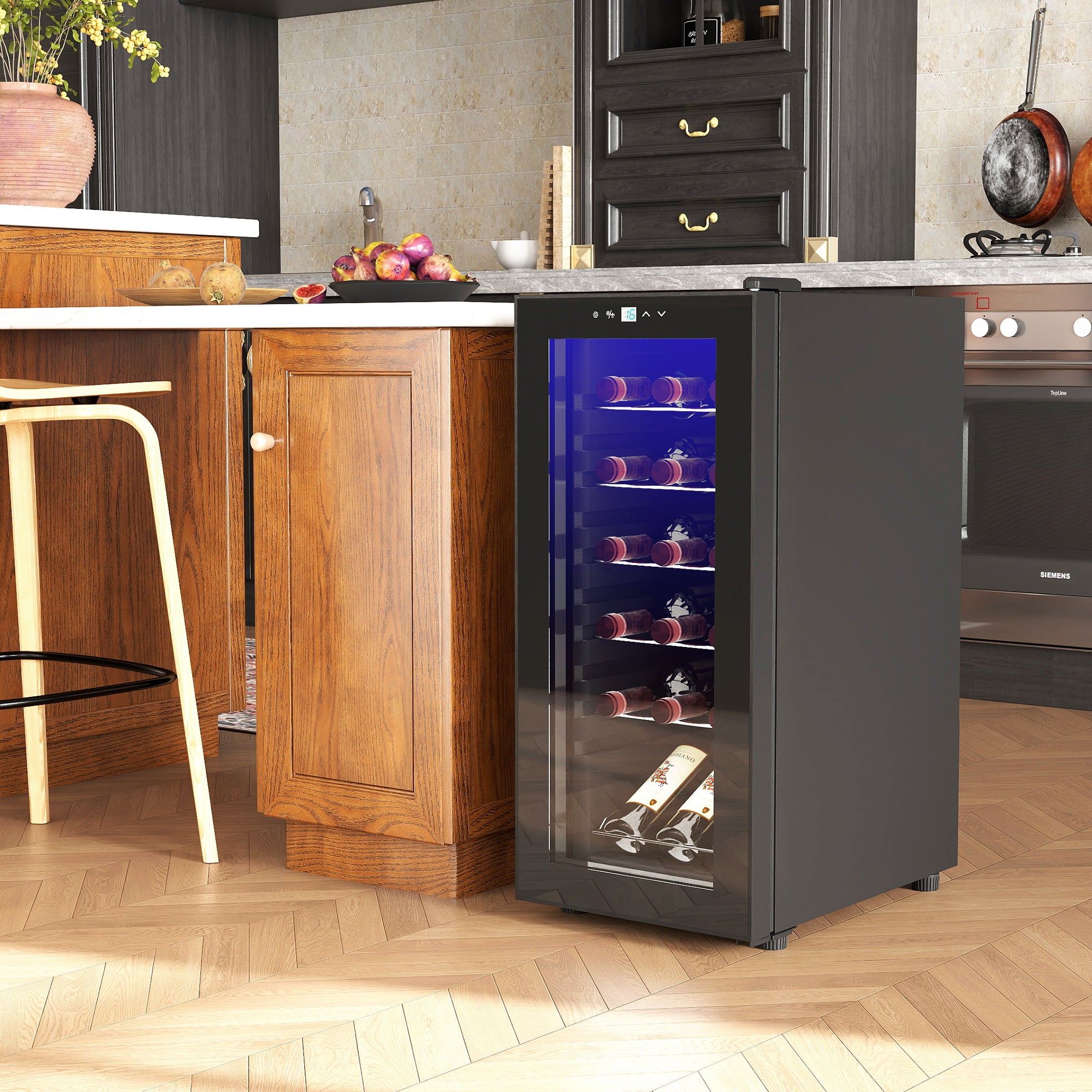 18-Bottle Narrow Wine Fridge, With Lights - Black