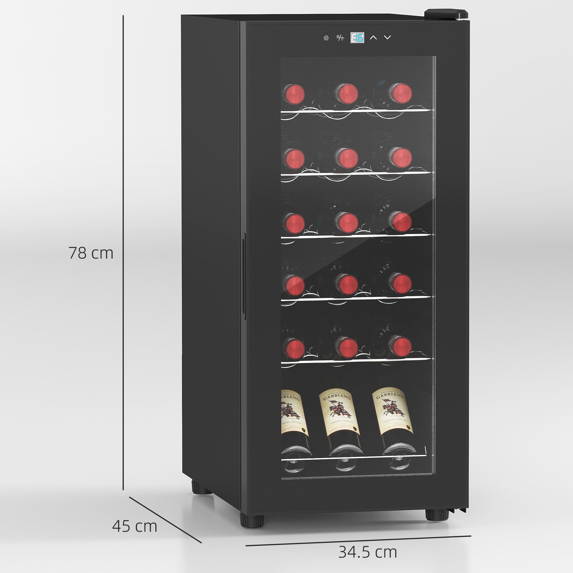 18-Bottle Narrow Wine Fridge, With Lights - Black