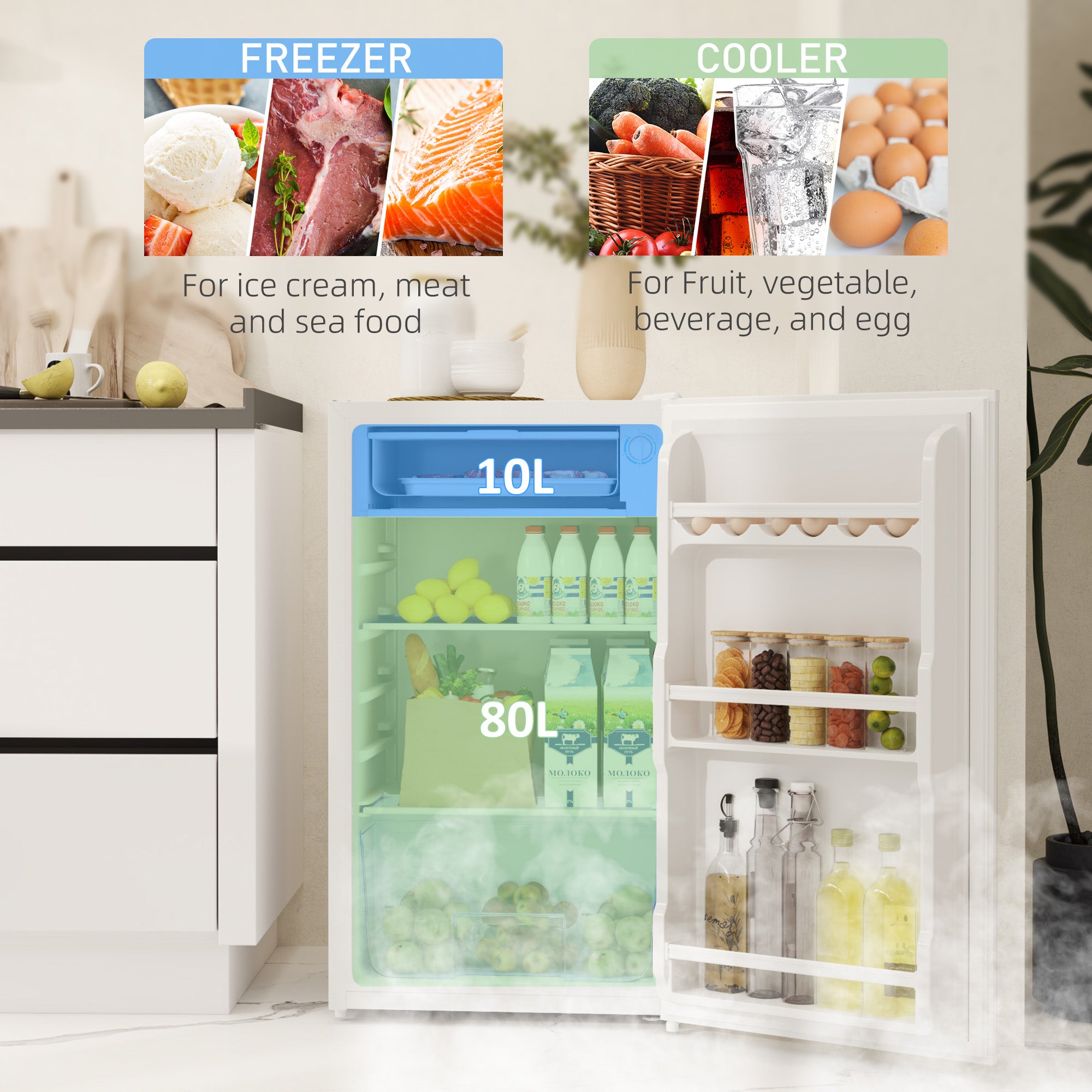 91L Freestanding Under-Counter Fridge With Lock - White