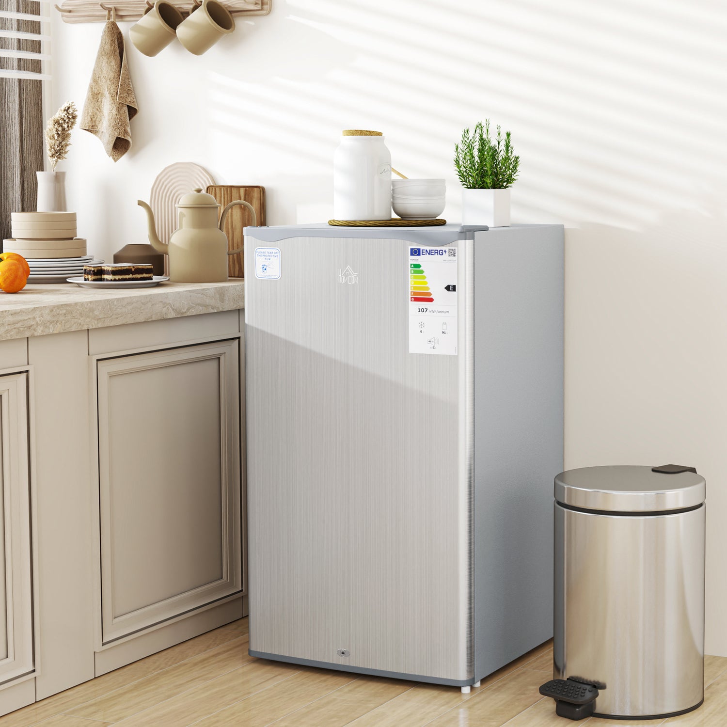 91L Freestanding Under-Counter Fridge With Lock - Grey