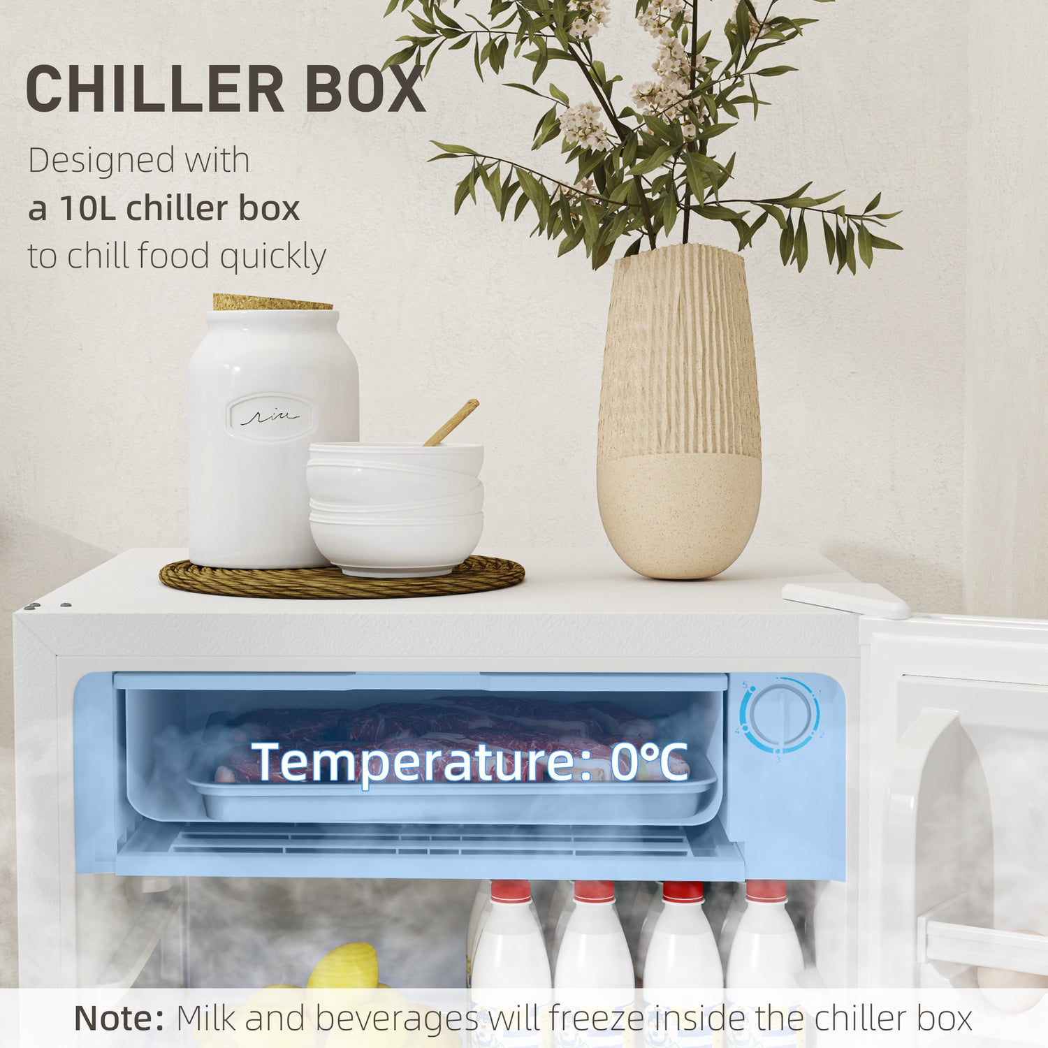 91L Freestanding Under-Counter Fridge With Lock - White